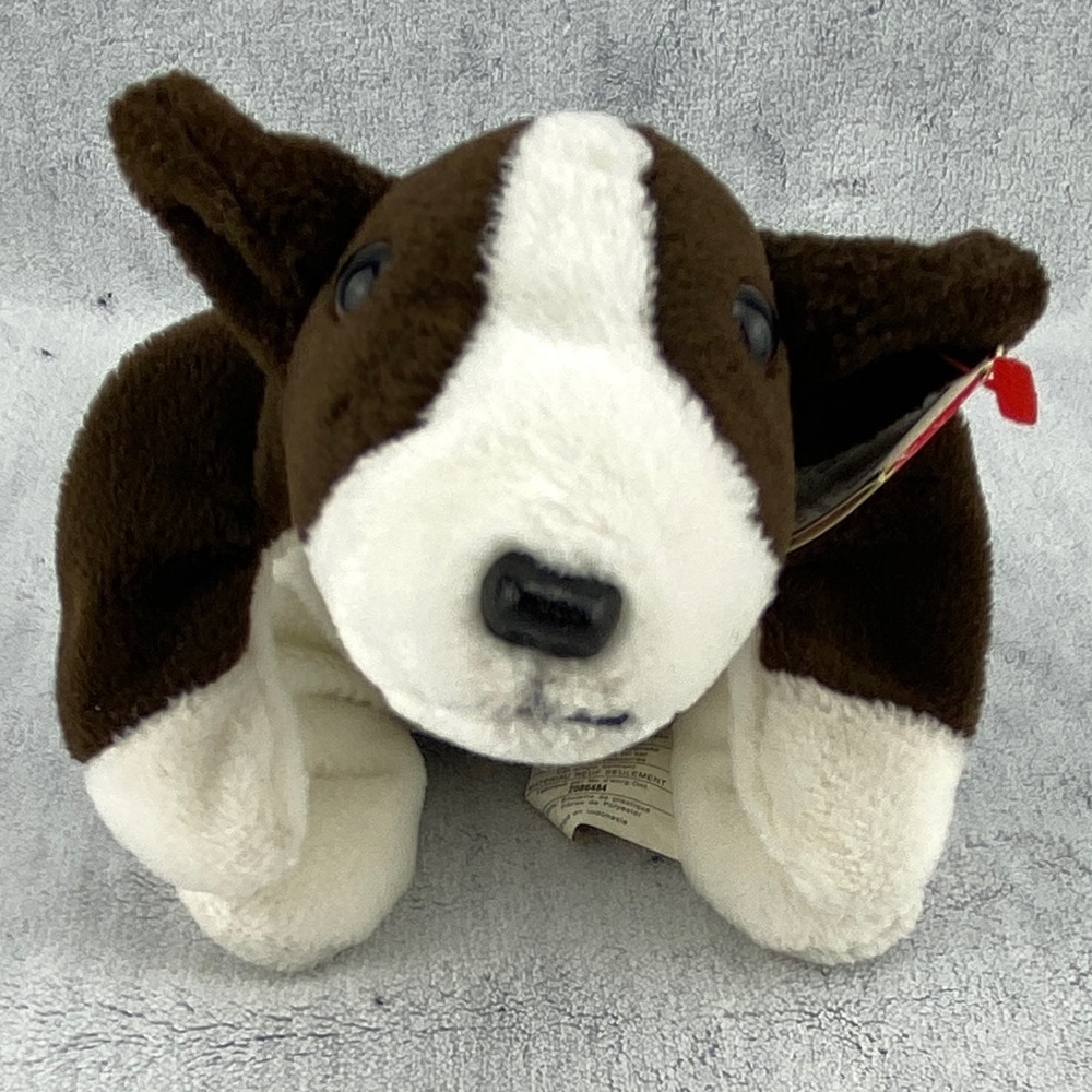 Ty Beanie Babies Bull Terrier Full Body Beanbag Plush 'Bruno' Brown & White 1997